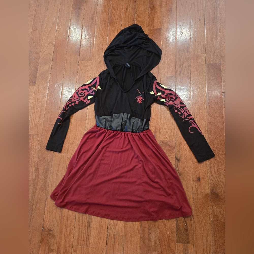 Star Wars Darth Maul Hooded Black & Burgundy Dress with Graphic Sleeve Accents
